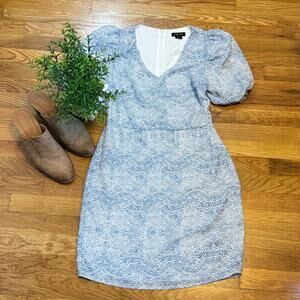 As by DF Ischia Women XS Blue White Print Abstract Puff Short Sleeve Mini Dress